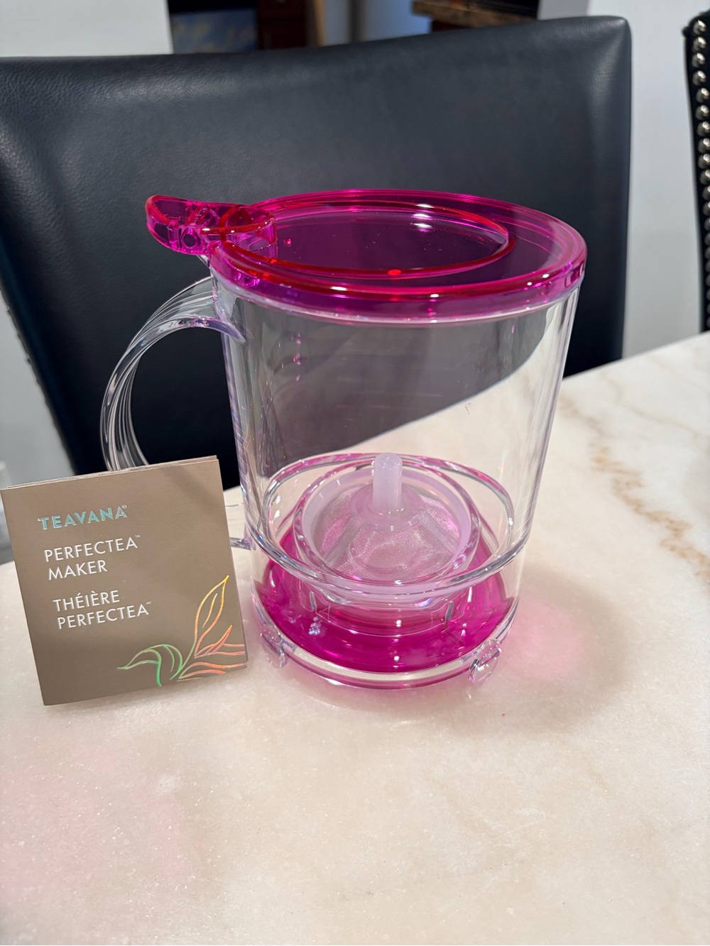 Teavana Pink Clear Plastic Perfectea Infuser Mug with Flip Lid NEW